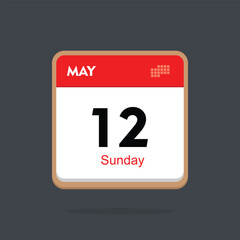 sunday 12 may icon with black background, calender icon