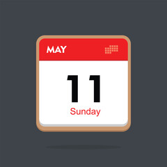 sunday 11 may icon with black background, calender icon