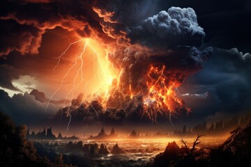 Naklejka premium Destruction and purification of the planet earth with fire the end of the world Revelation Apocalypse Generative AI Illustration