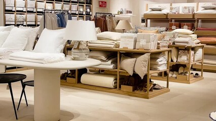 Home decor retail shop and sustainable product and brand concept. Eco-friendly luxury collection of homeware, furnishing and interior design decoration products in mass market shopping mall store