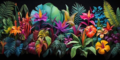 AI Generated. AI Generative. Notanical herbal exotic tropical plants herbs flowers botanical foliage background nature jungle lanfscape. Graphic Art