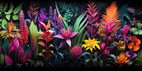 Fototapeta na wymiar AI Generated. AI Generative. Notanical herbal exotic tropical plants herbs flowers botanical foliage background nature jungle lanfscape. Graphic Art