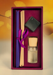 purple valentines gift box with perfume