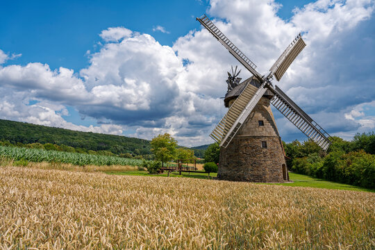 Windm&uuml;hle Eisbergen Porta Westfalica mit Getreidefeld