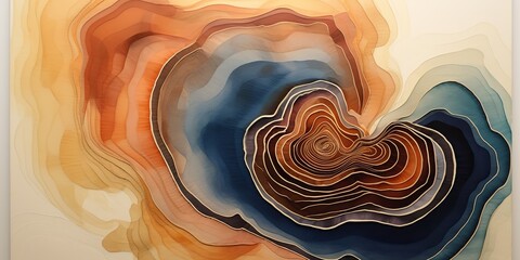 AI Generated. AI Generative. Abstract geometric tree forest stump rings circles. Watercolor draw paint sketch decoration poster design. Graphic Art