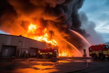 A factory warehouse is on fire