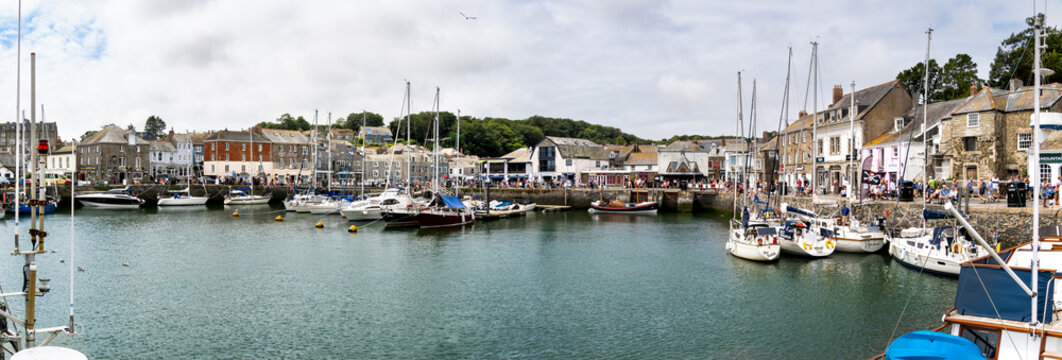 Landscape panorama of padstow harbour and town in Cornwall
