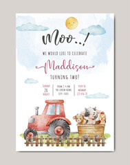 birthday invitation card with farmland theme watercolor background © Yuni