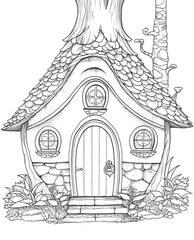 hand drawn illustration of an house,house in the forest,sketch of a house