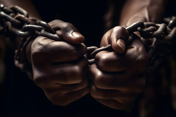 Hands with chains, slavery, a difficult life.