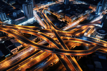Fototapeta na wymiar Aerial photography of large overpass bridge in modern city at night