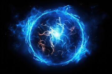 Obraz premium A sphere with blue lightning and smoke, science fiction background material
