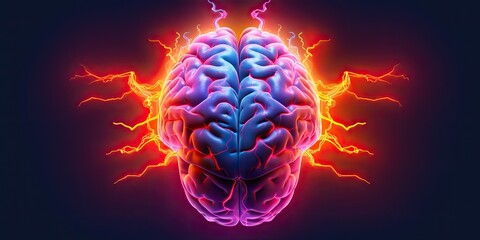 AI Generated. AI Generative. Human neon brain head vaporwave synthwave retrowave bright science system education hologram. Graphic Art