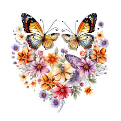 Border, frame. Butterfly abstract collage made from fresh summer flowers. Isolated