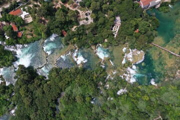 Krka National Park and Waterfalls. Drone footage