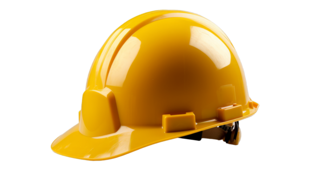 A yellow construction/safety helmet on a transparent background