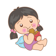 Cute Girl Love Like to Eat Food Cartoon Illustration Vector Clipart Sticker