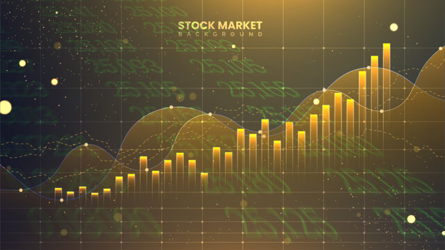 The stock market graph is in gold color for business investment illustration. Futuristic financial trading chart. Economic information growth background