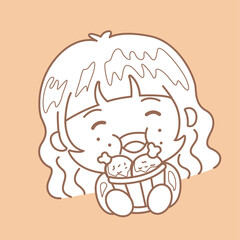 Cute Girl Love Like to Eat Food Digital Stamp Outline