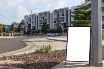 Blank white mockup background texture of a sandwich marketing advertisement signage board placed...
