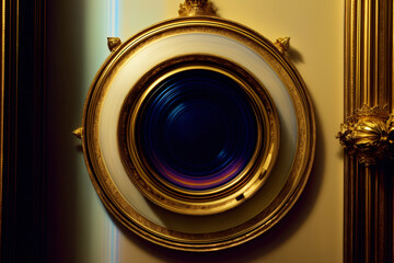 A Gold Framed Mirror Hanging On A Wall