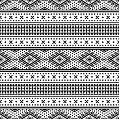 Geometric abstract traditional ethnic pattern design for textile. Aztec style embroidery vector illustration. Black and white colors.