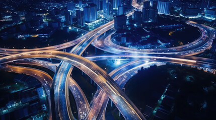 Aerial photography of city overpass at night, transportation concept