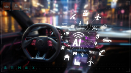 self-driving car with artificial intelligence in the future. autopilot concept. created with generative AI technology