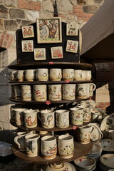 Beautiful colorful traditional ceramic crafted decoration items in the handicraft market.