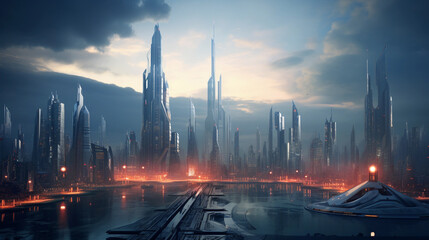 Illuminated Horizons: A Glimpse of a Futuristic City Bathed in Warm Light