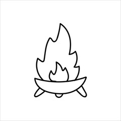 Hand drawn doodle flame fire pit icon in charcoal grill.