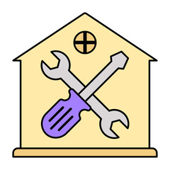 home repair and maintenance services concept vector color design, Housekeeping symbol, Office caretaker sign, porter or cleanser equipment stock illustration