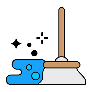Cleaning Dirty Floor vector color design, Housekeeping symbol, Office caretaker sign, porter or cleanser equipment stock illustration, Mop the hallway concept