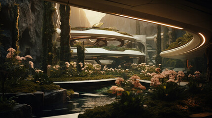 Harmony in Bloom: Embracing the Future with a Serene Futuristic Garden and Warm Light