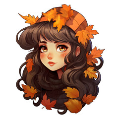 girl with hair in autumn leaves