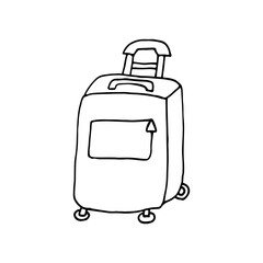 Suitcase, travel bag. Luggage. Travel, vacation. Storage and transportation of things. Doodle. Hand drawn. Vector illustration. Outline.