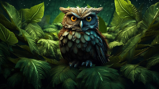 owl in the night HD 8K wallpaper Stock Photographic Image