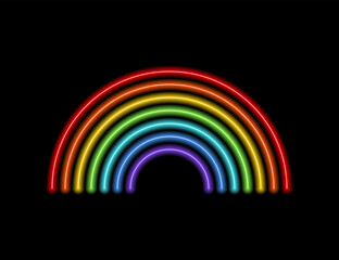 Neon rainbow sign on black background. Glowing rainbow icon. Vector object