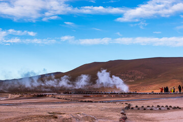 Steaming geyser of Tatio in Atacama desert