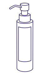 Bottle with dispenser. Cosmetic package outline illustration. Facial oil icon. Soap or lotion symbol. 