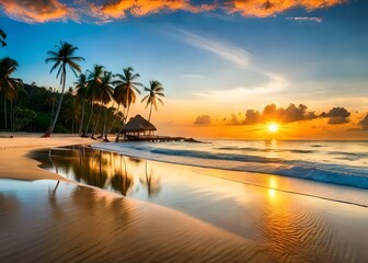 Fototapeta na wymiar Capturing the Radiant Splendor of a Tropical Beach Sunset
