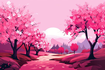 Obraz na płótnie Canvas all with colorful pink blossom trees illustration Generative AI
