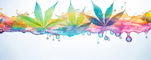 Fototapeta na wymiar Cannabis marijuana leaf colourful background with dripping oil