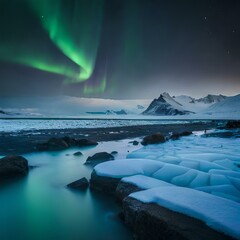 Realistic photo of jokulsarlon aurora borealis glacier lagoon. Generative AI