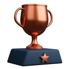 3d render copper trophy with one copper star.