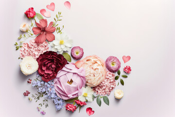Flowers and plants arranged in the shape of a love heart background wallpaper, Valentine's Day wallpaper background,Valentines Day floral design on a white background 