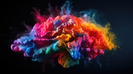 Human brain with multicolored close-up on black background.