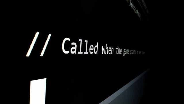 Closeup macro shot movement of coding script moving across LED screen with real-time AI-generated typing, showcasing advanced AI learning in optimization, debug and coding for software development.