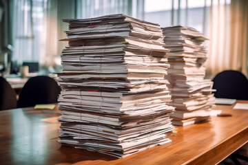 Dossiers empil&eacute;s dans un bureau - g&eacute;n&eacute;rative IA