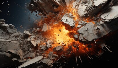 Explosions of meteorites, fragments and pieces of stones. - obrazy, fototapety, plakaty